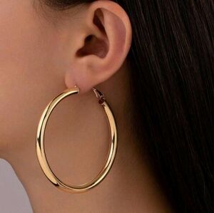 NEW! 14K Gold Plated Sterling Silver Classic Round Tube Large Hoop Earrings